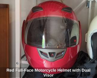 Red FullFace Motorcycle Helmet with Dual Visor