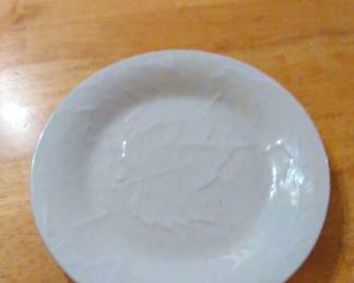 White Ceramic Oval Platter with Embossed Leaf Pattern