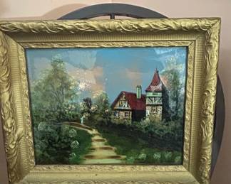 Framed Landscape Painting of a European Village