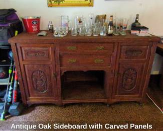 Antique Oak Sideboard with Carved Panels