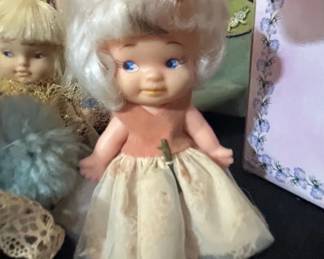 Vintage Doll with White Hair and Pink Dress