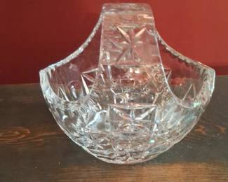 Cut Crystal Glass Basket with Hobstar and Fan Pattern