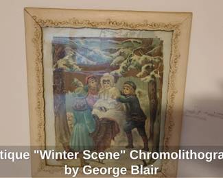 Antique Winter Scene Chromolithograph by George Blair