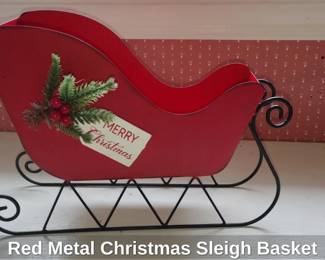 Red Metal Christmas Sleigh Basket