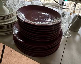 Set of Burgundy Embossed Dinner Plates  Stone Lain Chelsea