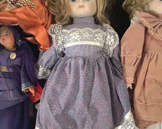Porcelain Doll Collection with Vintage Dresses