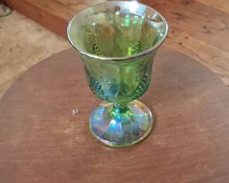 Indiana Glass Green Iridescent Carnival Glass Goblets second image