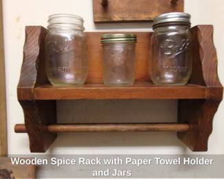 Wooden Spice Rack with Paper Towel Holder and Jars