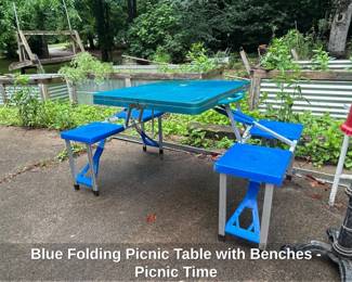 Blue Folding Picnic Table with Benches  Picnic Time