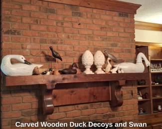 Carved Wooden Duck Decoys and Swan