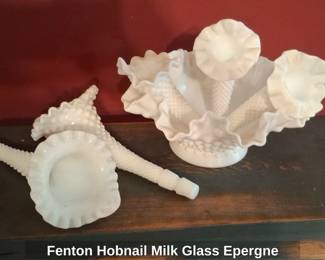 Fenton Hobnail Milk Glass Epergne