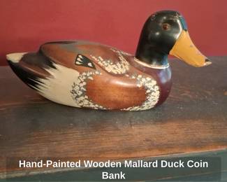 HandPainted Wooden Mallard Duck Coin Bank