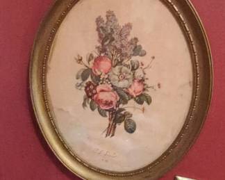 Oval Framed Floral Print by F. L. Smith