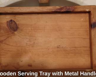 Wooden Serving Tray with Metal Handles