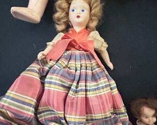 Vintage Composition Doll with Plaid Dress