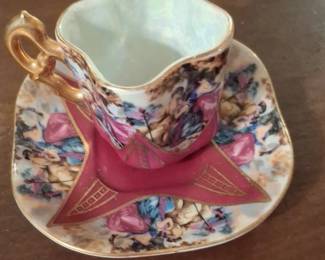 Hand Painted Love Story Demitasse Cup and Saucer Set