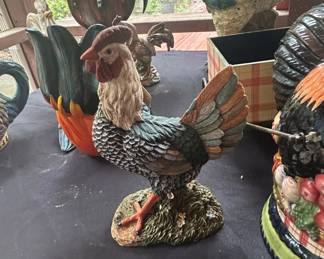 Resin Rooster Figurine with Floral Base