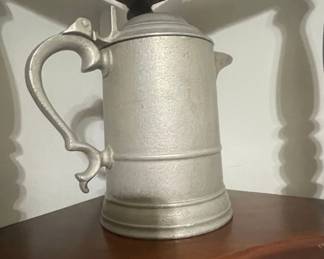 Antique German Pewter Beer Tankard with Hinged Lid