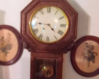 Antique Octagonal Schoolhouse Wall Clock with Side Domes
