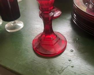 Ruby Red Glass Candlestick Holder  Cape Cod Pattern by Avon