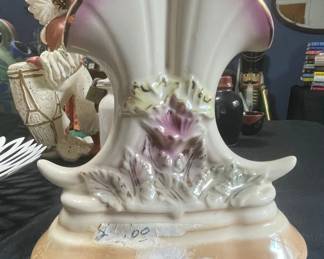 Vintage McCoy Cornucopia Vase with Floral Appliqus