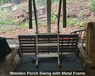 Wooden Porch Swing with Metal Frame