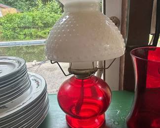 Fenton Cranberry Opalescent Hobnail Glass Lamp