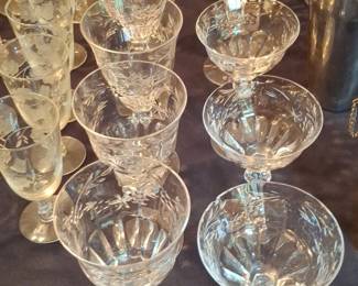 Vintage Etched Crystal Champagne Coupe Glasses