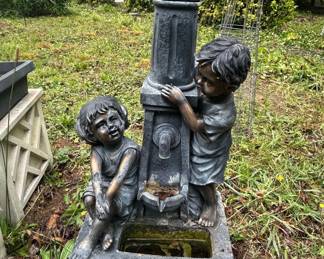 Children at Lamp Post Fountain Statue