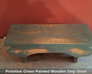 Primitive Green Painted Wooden Step Stool