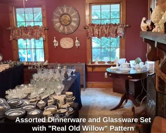 Assorted Dinnerware and Glassware Set with Real Old Willow Pattern fourth image