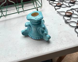 Art Deco Blue Ceramic Ashtray with Floral Motifs