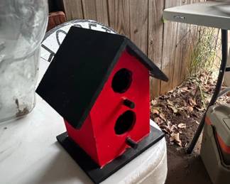 Red and Black Wooden Birdhouse with Double Openings