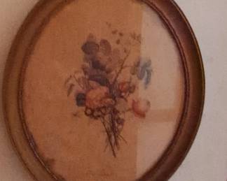 Oval Framed Floral Lithograph