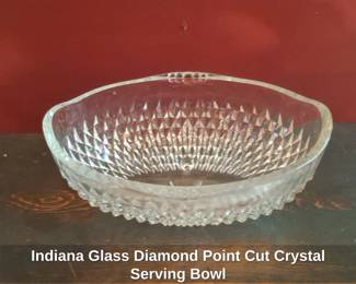 Indiana Glass Diamond Point Cut Crystal Serving Bowl