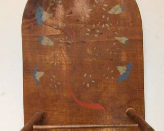 Vintage Hand Painted Wood Plate Stand with Bird and Branch Motif