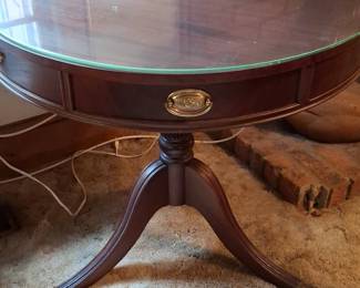 Mahogany Drum Table with Glass Top and Claw Feet second image
