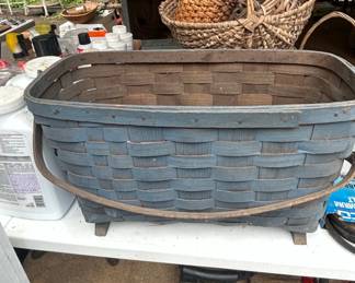 Antique Blue Painted Splint Gathering Basket