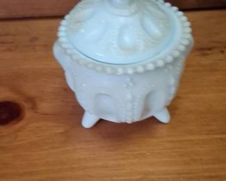 Westmoreland Milk Glass Paneled Grape Pattern Covered Dish