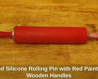 Red Silicone Rolling Pin with Red Painted Wooden Handles