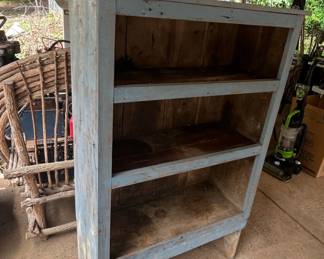 Primitive Blue Painted Pine Shelving Unit