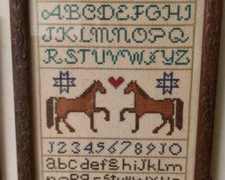 Vintage CrossStitch Sampler with Horses and Alphabet