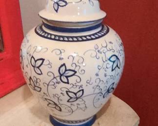 Blue and White Porcelain Ginger Jar with Lid