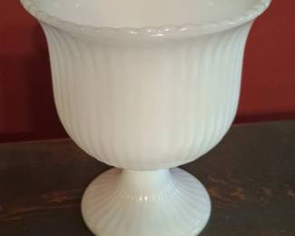 E.O. Brody Milk Glass Ribbed Pedestal Urn Vase