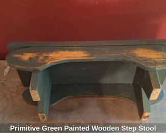 Primitive Green Painted Wooden Step Stool second image