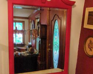 Red Lacquered Chinoiserie Mirror