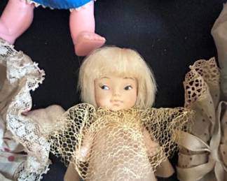 Vintage Composition Doll with Blonde Hair and Lace Dress