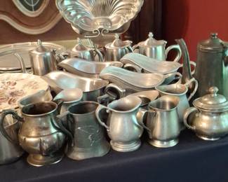 Pewter Tea Set and Serving Pieces