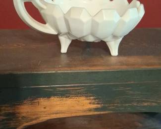 White Milk Glass Footed Relish Dish with Angular Handle