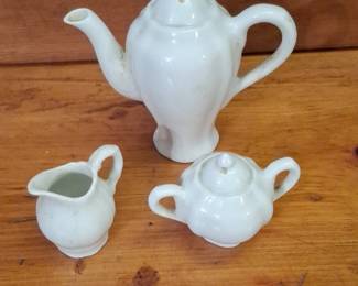 White Ceramic Teapot, Creamer, and Sugar Bowl Set B